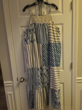Universal Thread Blue and White Patchwork Maxi Dress